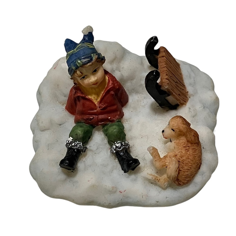 O'Well Santa's Workshop Christmas Village Child with Dog & Sled Figurine